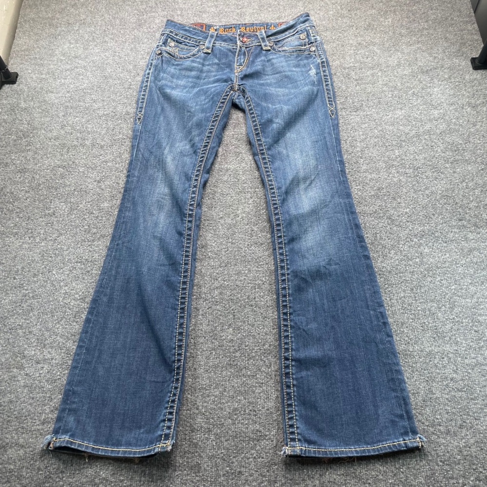Rock Revival Jamie Bootcut Jeans Womens 28 Blue Low Rise Distressed